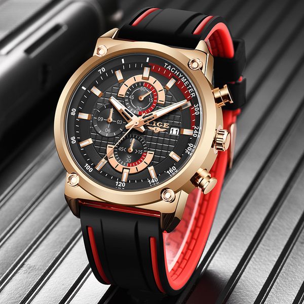 

wristwatches lige watch brand mens watches with chronograph sports waterproof clock man luxury men analog quartz, Slivery;brown