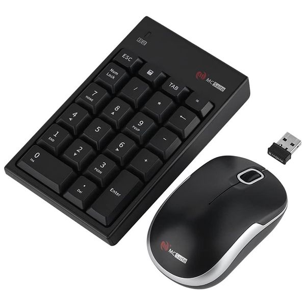 

mcsaite 2.4ghz wireless keyboard mouse combos 1200dpi optical mouse & wireless 22-key numeric keypad no software