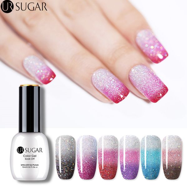 

ur sugar 15ml glitter thermal gel nail polish rainbow temperature color changing uv gel soak off varnish, Red;pink