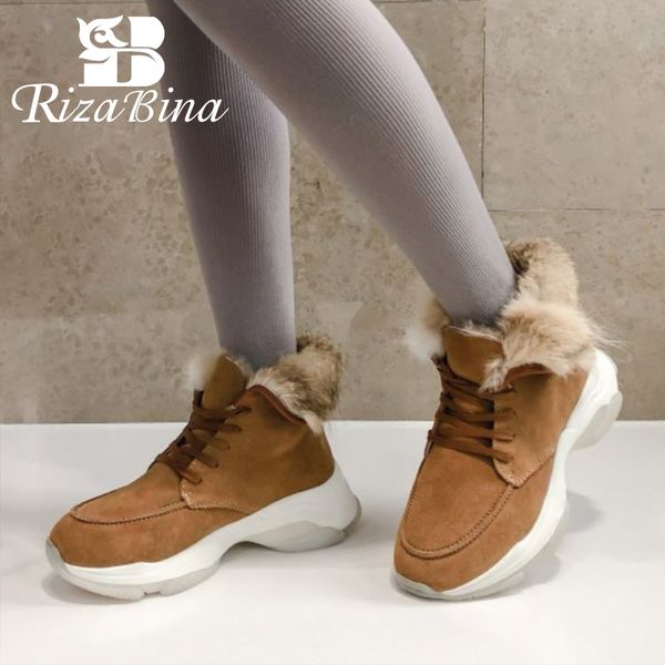 

rizabina women snow boots real leather fashion warm fur winter shoes woman plush lace up short boot casual footwear size 35-39, Black
