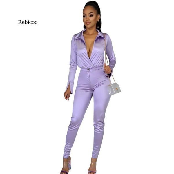 

elegant women two piece set business suit office work wear v neck long sleeve shirt pencil pants casual outfits, Gray