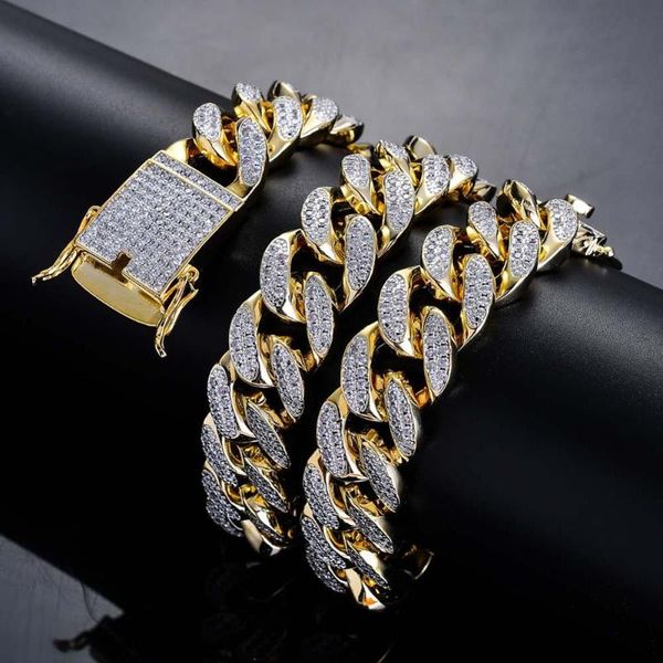 

micro-inserts cz miami cuban chains chokers necklaces men women hiphop iced out bling bling jewelry 18mm, Silver