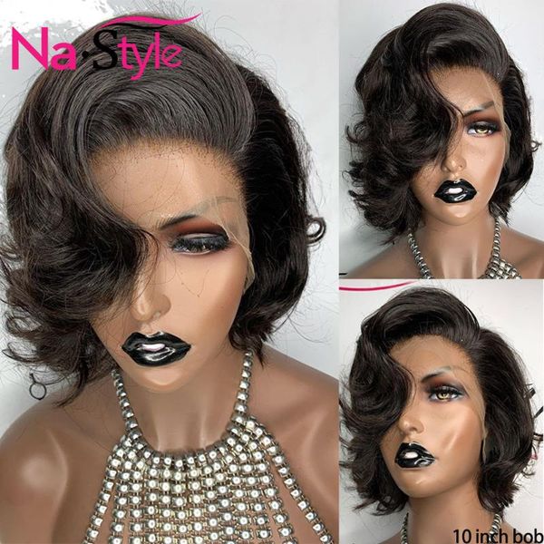 

lace wigs short bob front preplucked water wave wig human hair brazilian 13x4 for black women 130remy, Black;brown