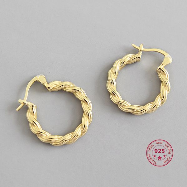 

other korean version of s925 sterling silver earrings twisted rope braided simple ins style gold-plated wild female jewelry, Golden;silver