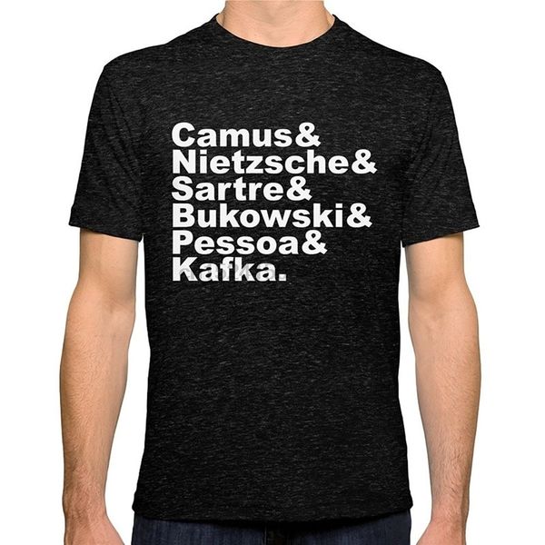 

sale 100% cotton t shirts for boys camus nietzsche sartre bukowski pessoa kafka. white on black short funny crew neck
