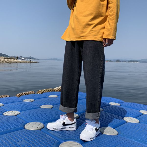 

men's jeans spring and autumn ins retro nine-point male korean version loose drape youth straight casual wide-leg daddy pants, Blue