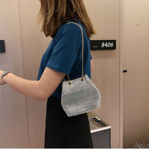 

ladies rhinestone bucket shape evening party storage totes shoulder bag hand bag