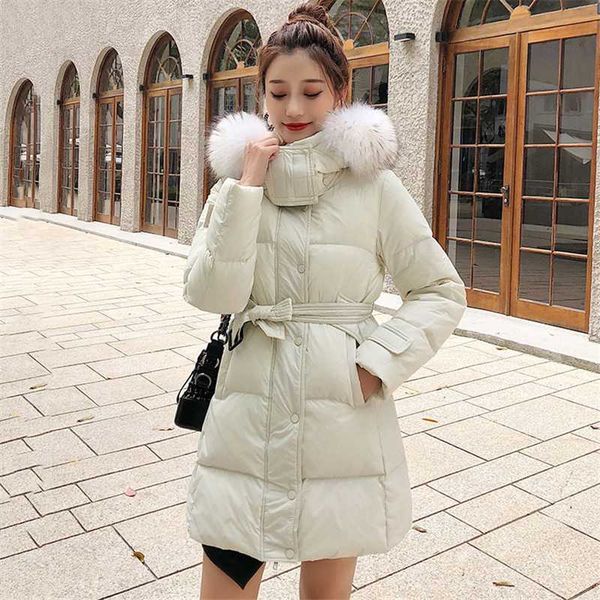 

women's down & parkas jacket women jackets large winter fur collar long design thickening slim lace duck coat outerwear, Black
