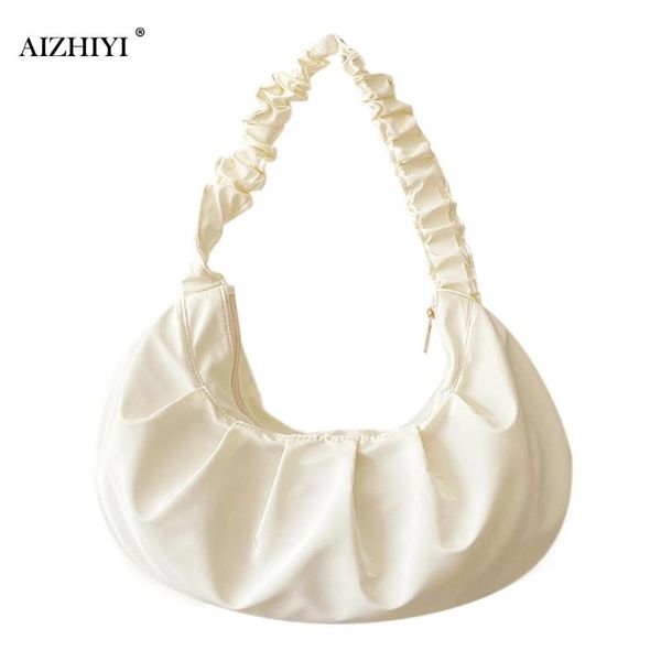 

women canvas shoulder totes bag retro pleated underarm bags large capacity clutch handbag purse