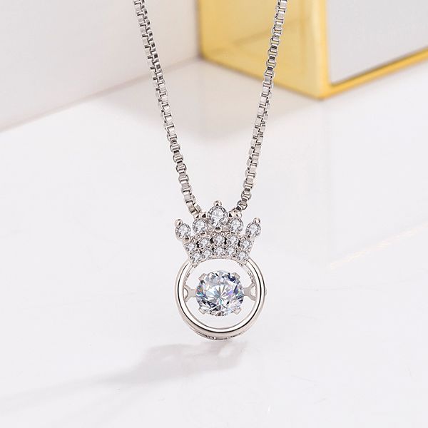 

zircon crown pendant necklace for women girl rose sicver color engagement wedding female necklaces fashion jewelry bijoux femme, Silver