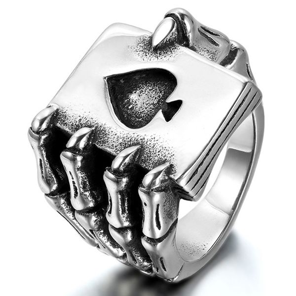 

cluster rings gothic spades card poker skeleton hand claw biker ring vintage punk anel mens skull for women jewelry o4p705, Golden;silver