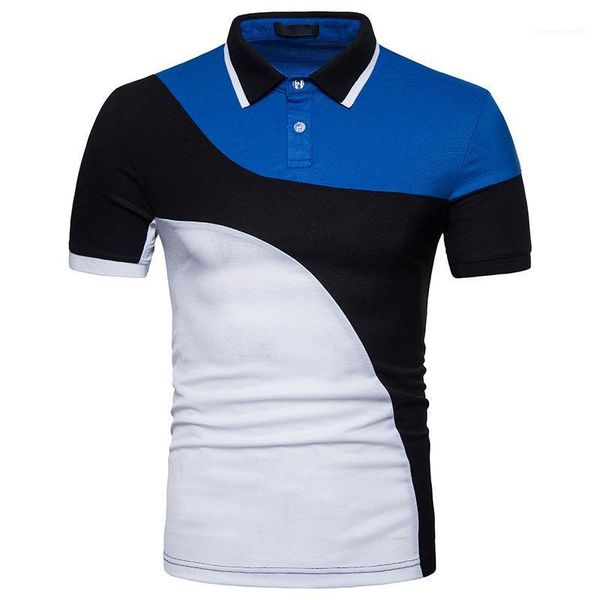 

color patchwork mens designer polo casual slim lapel neck short sleeve polo tshirts mens summer, White;black