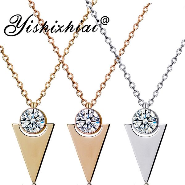

triangle pendant necklace cubic zirconia gold minimalist necklace women trendy jewelry collier femme, Silver