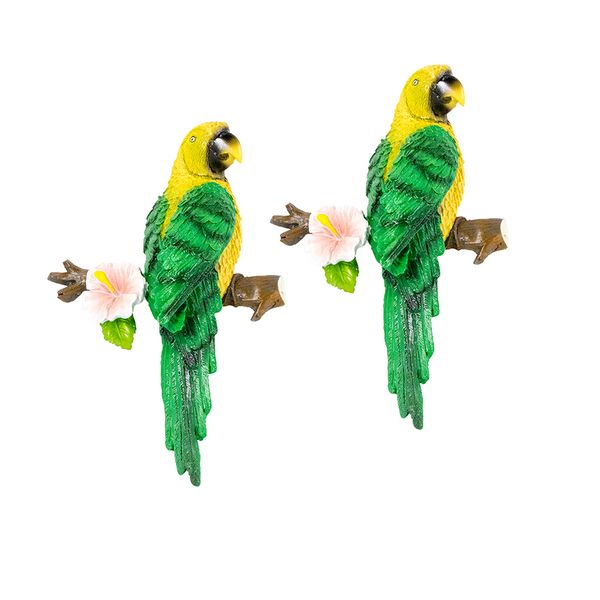 

2pcs colorful parrot resin figurine beautiful home or garden art decor green