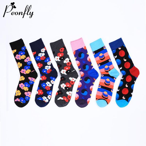 

peonfly funny socks men comfortable snowflakes combed cotton socks happy casual crew sock harajuku calcetines, Black