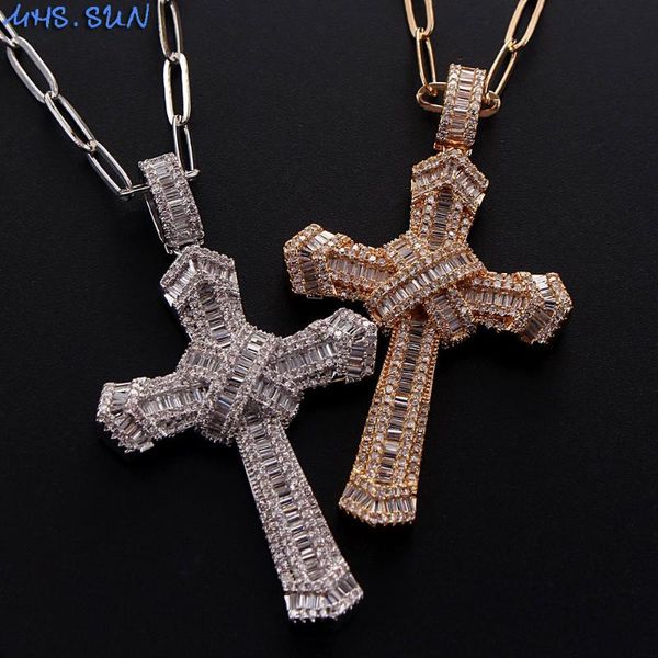 

MHS.SUN Luxury Big Cross Pendant Necklace With Cubic Zircon Women Chain Necklace Men Faith Religion Jewelry For Party Gift