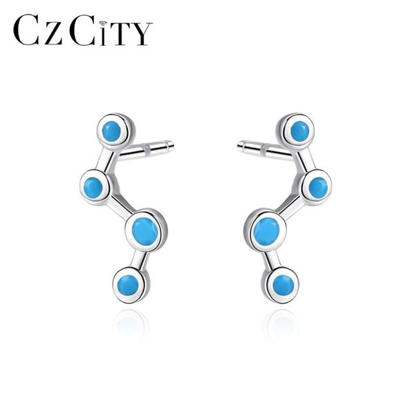 

stud czcity korean 925 sterling silver small blue cubic zircon earrings for women fashion geometric line fine jewelry, Golden;silver