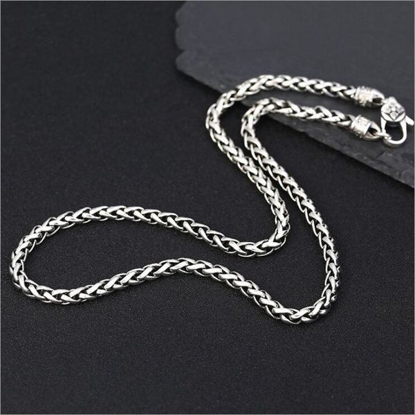 

100% real solid s925 pure silver personality wild 5mm vajra six-word mantra necklace for man thai silver necklace man's