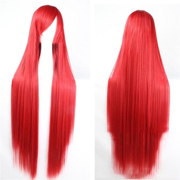 

synthetic wigs pageup 100cm long straight with bangs heat resistant hair for women red brown blonde cosplay, Black