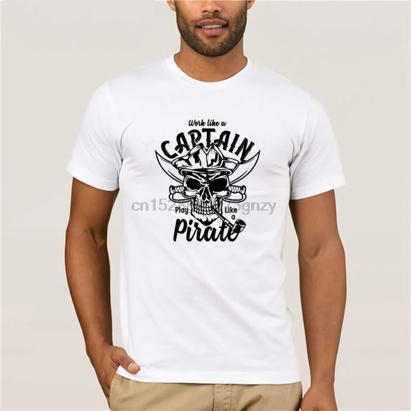 

mens white short sleeve t-shirt retro vintage pirate captain t shirt 100% cotton