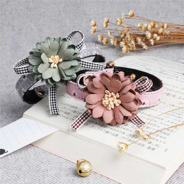 

dog collars & leashes pu leather cute pet puppy pink gray chrysanthemum bowknot cat bow tie neck strap adjustable flower collar