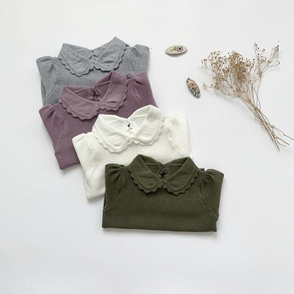 

pullover 2021 autumn toddlers kids knitted pullovers korean style pure color peter-pan collar baby girls sweaters, Blue