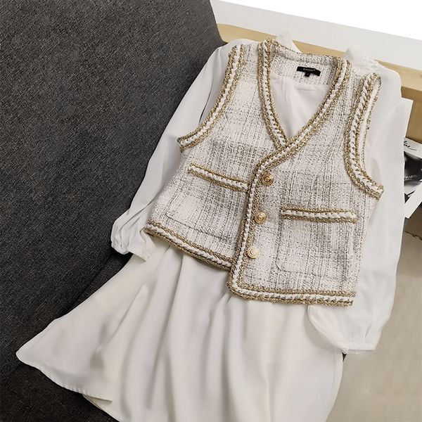 

women's vests fashion women sleeveless tweed jacket twill short vest v neck outwear waistcoat female slim fit single breasted pockets, Black;white