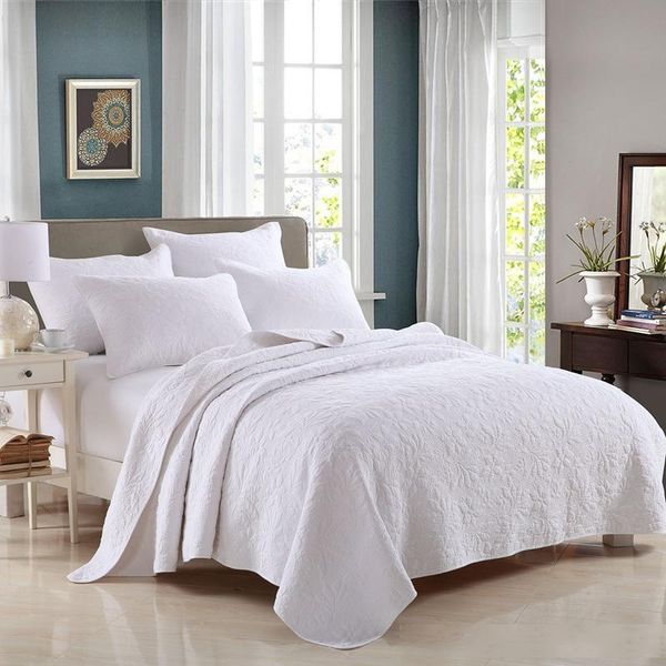 

famvotar solid white 100% cotton 3-piece quilted bedspread set floral stitching queen size reversible coverlet 4 season quilts