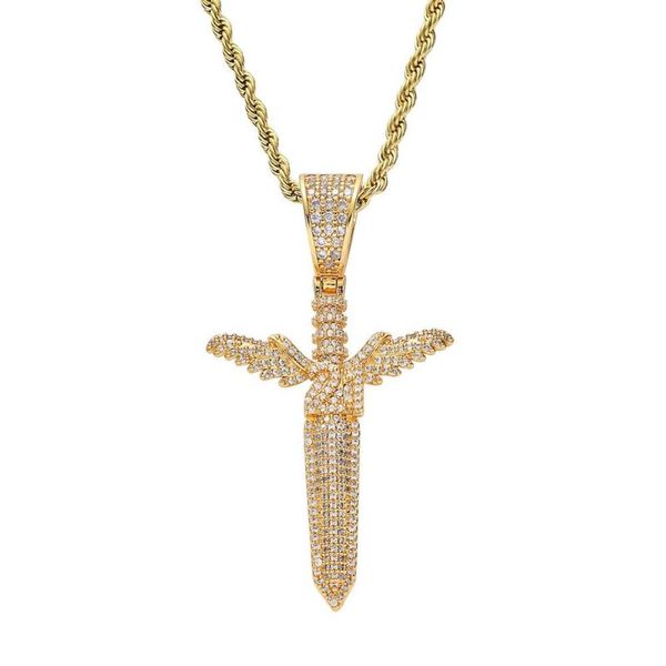

pendant necklaces hip hop angel sword wing shape copper necklace, Silver