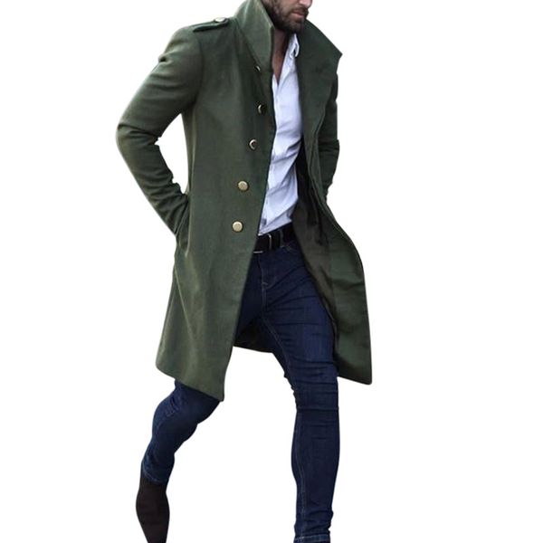 

solid color mens trench coats slim stand collar army green casual men designer coats spring autumn fall single breasted man clothing, Tan;black