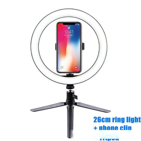 

26cm dimmable pgraphy led selfie ring light camera phone ring lamp 10inch with table tripods for makeup video live studio