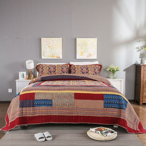 

comforters & sets quality vintage patchwork quilt set 3pcs quilted bedspread washable cotton quilts bed covers super king size coverlet