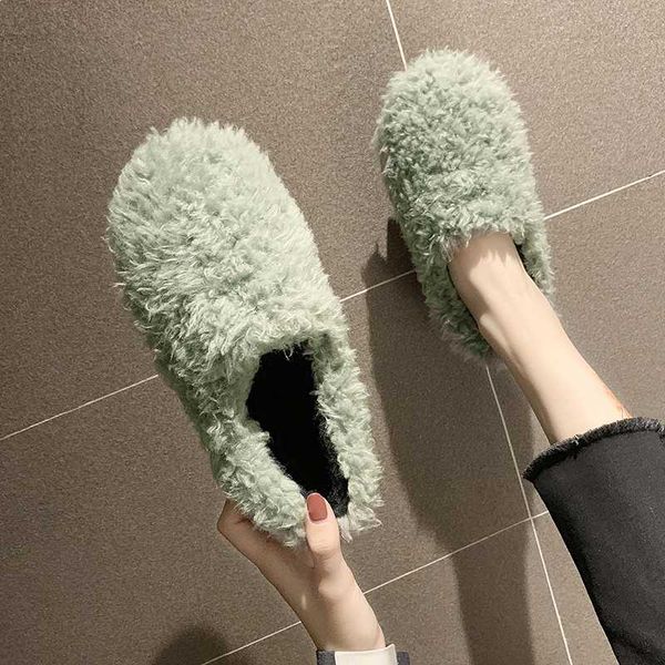 

2020 warm plush slip on flat shoes woman flats loafers women shoes plus size flats solid candy color comfortable ladies, Black