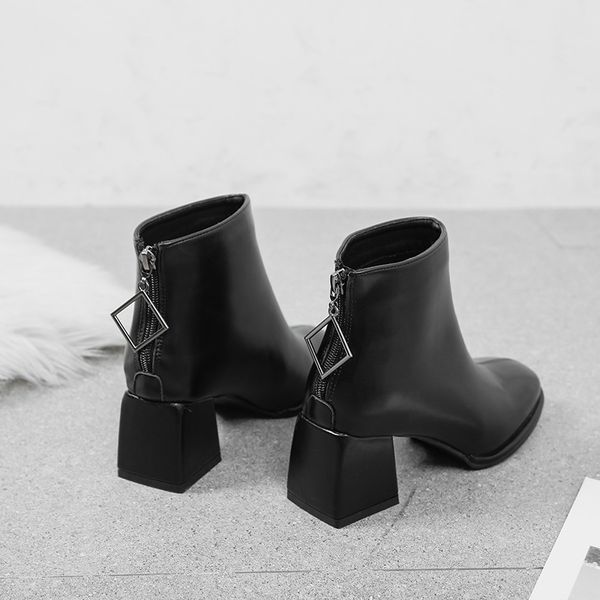 

lady boots round toe women's rubber shoes rain booties woman 2020 low heel boots-women ladies med autumn rock high heel, Black