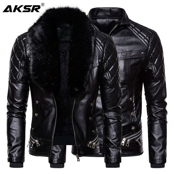 Männer Pelz Faux Biker Leder Jacke Kragen Abnehmbare Motorrad Jacken Mäntel Casual PU Chaqueta Moto Hombre