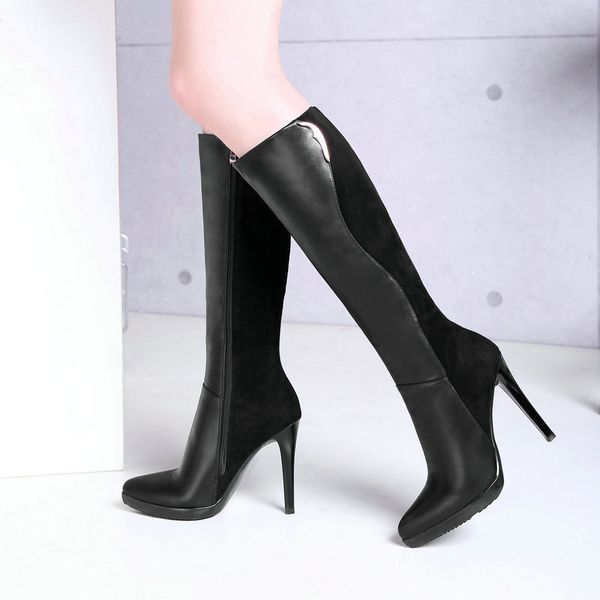 

boots flat platform women's rubber shoes rain thigh high heels high booties ladies zipper over-the-knee black