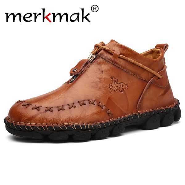 

boots merkmak genuine leather men winter high-ankle classic zipper non-slip sneakers big size 48, Black