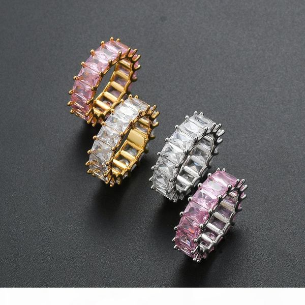 

popular wholesale copper with square cz diamond eternity gold silver plated ring for hip hop men women