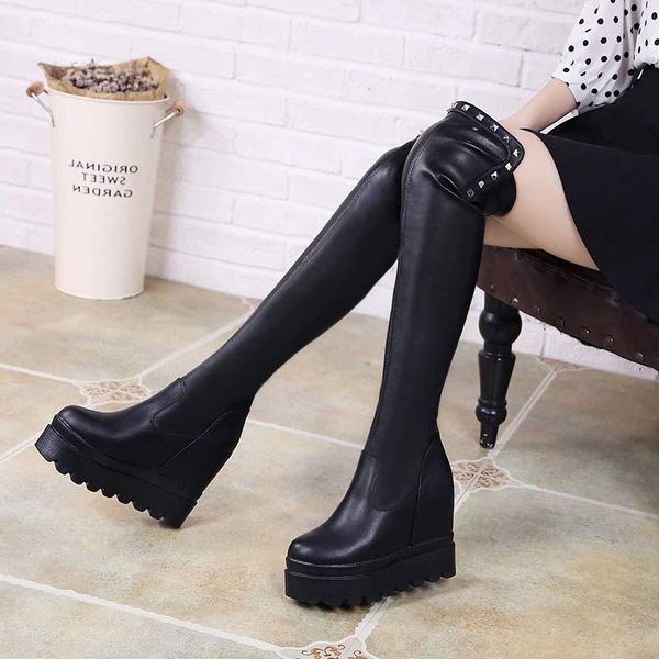 

boots brand women's shoes platform booties woman 2020 high heels round toe winter footwear fashion lolita, Black