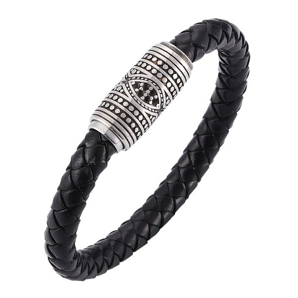 

new punk braided leather bracelet bangles men jewelry stainless steel magnetic clasp fashion male wristband man bracalete c0092, Golden;silver