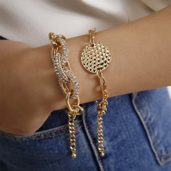 

personality temperament multilayer bracelet rhinestone punk exaggerated thick bracelets female charm bracelets selling 2020, Golden;silver