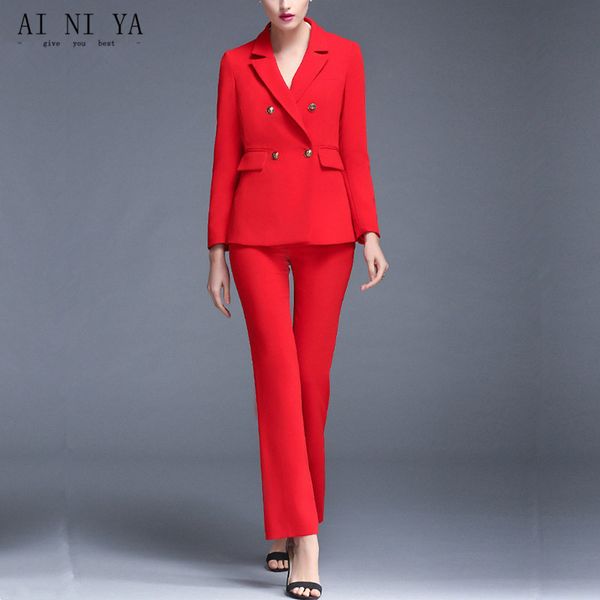 

autumn winter formal professional pantsuits styles ladies office uniforms business women pants suits slim 2 piece set, White
