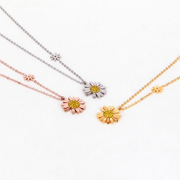 

pendant necklaces stainless steel daisy necklace summer flower crystal women female lady party gift factory price, Silver