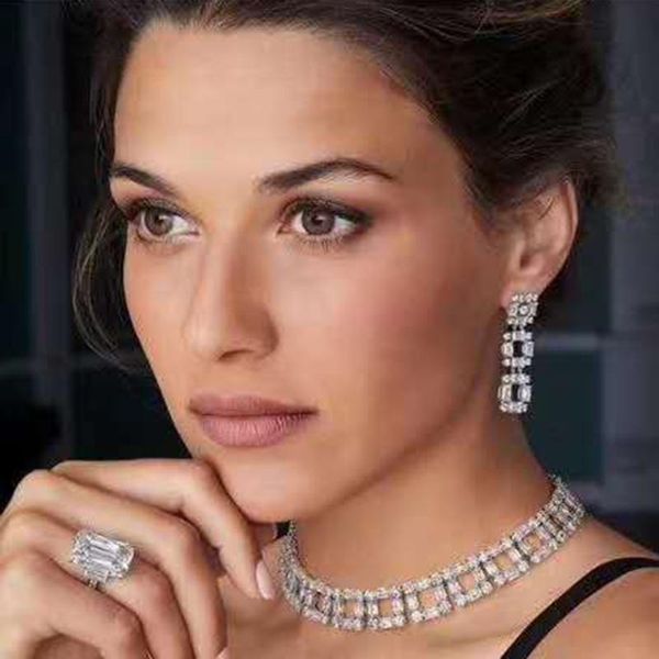 

hibride gorgeous long square drop party customer earrings and necklace cubic zirconia wedding bridal jewelry sets for womenn-432, Silver