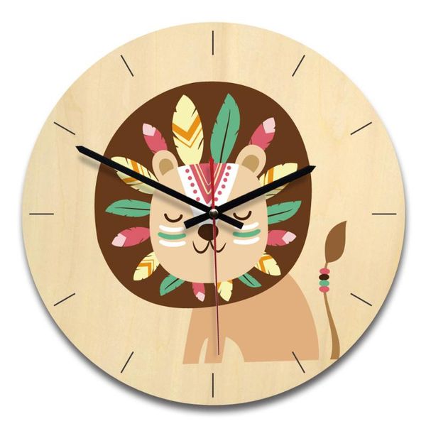

nordic style living room wooden clock creative wall clock with amimal lion print