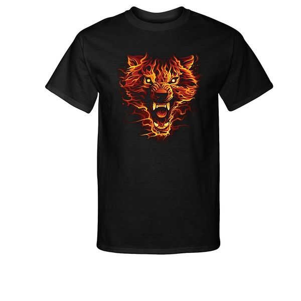 

2019 fashion cotton tee shirt fashion flaming wolf face animal t-shirt