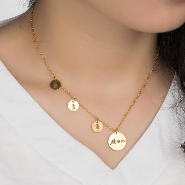 

wawfrok classic trendy mom daughter son pendant necklaces women choker stainless steel charm wedding heart pendants jewelry gift, Silver