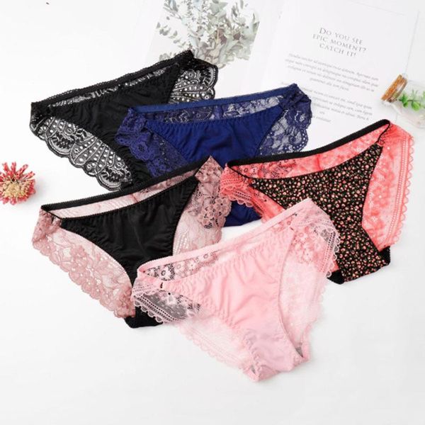 

summer new underwear temptation hollow lace low waist pure color transparent seamless printing ladies underwear, Black;pink