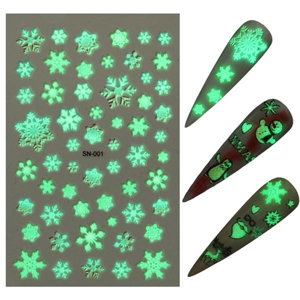 

stickers & decals 1 sheet luminous 3d nail christmas snowflake santa claus transfer glow in dark slider for nails decor, Black