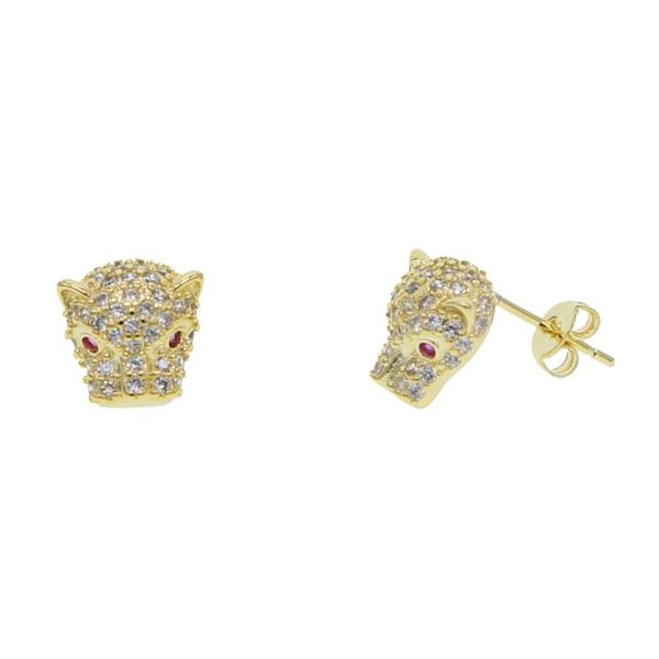 

stud 2021 hiphop rock iced out bling cubic zirconia women jewelry micro pave cz leopard cool animal panther earring studs, Golden;silver